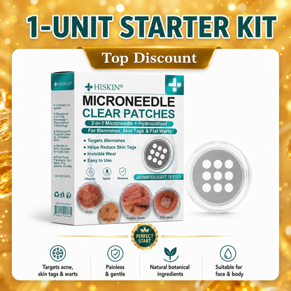 ✨Hiskin ® 2-in-1 Microneedle & Hydrocolloid Patch🍀 | Removes raised moles, acne, flat warts, and skin tags | Helps improve wrinkles, scars, and blemishes | Invisible patches for face and body